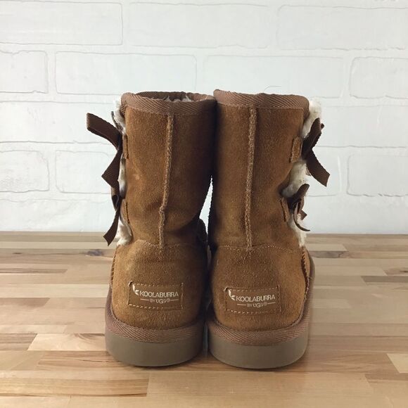 UGG tan suede leather Koolaburra black flat boots sherpa size 4 - Picture 3 of 16